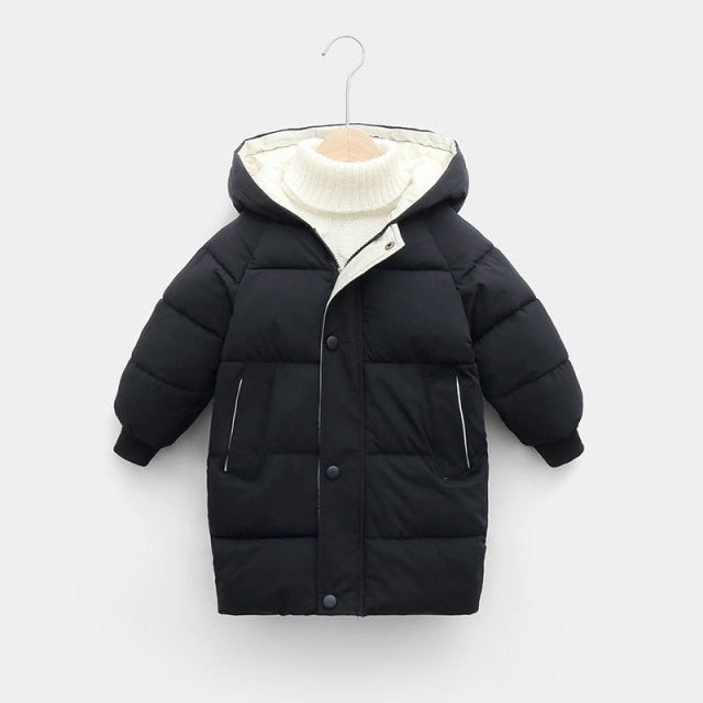 Children's Down Coat Winter Teenage Baby Boys Girls Cotton-padded Parka &amp; Coats Thicken Warm Long Jackets Toddler Kids Outerwear