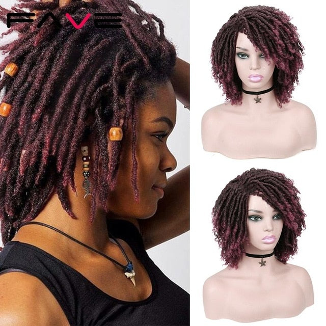FAVE Dreadlock Wig Braided Twist Black Brown Short Curly Heat Resistant Fiber Synthetic Daily Party Replacement for Women