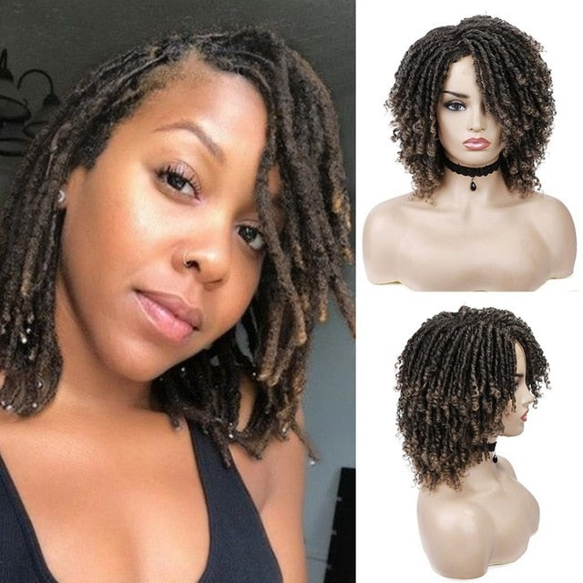 FAVE Dreadlock Wig Braided Twist Black Brown Short Curly Heat Resistant Fiber Synthetic Daily Party Replacement for Women