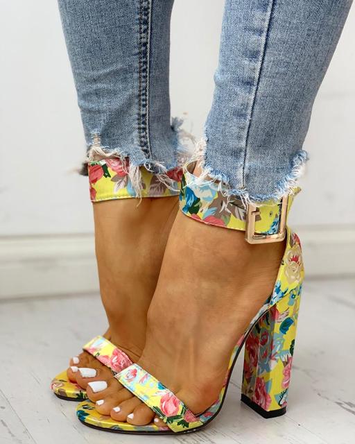 2020 Summer Women Shoes Snakeskin Ankle Buckled Sandals Chunky Heeled Sandals Open Toe Leopard Party Shoes