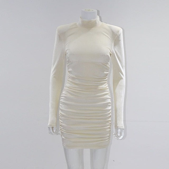 CNYIHSE Sexy Bodycon Velvet Mini Dress Women Autumn Long Sleeve High Neck Party Dresses Female Velvet Sheath Dress Robes Vestido