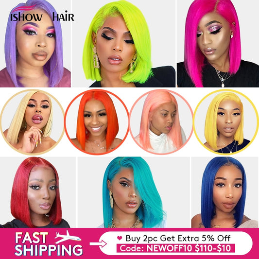 Pink Bob Lace Front Wigs Brazilian Straight 13x6x1 Lace Part Short Bob Wigs 613 Blonde Human Hair Wigs 150% Density Ombre Wigs