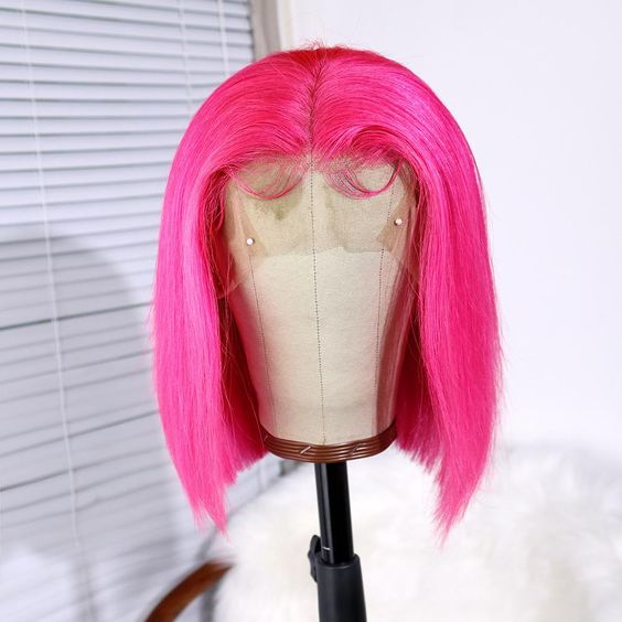 Pink Bob Lace Front Wigs Brazilian Straight 13x6x1 Lace Part Short Bob Wigs 613 Blonde Human Hair Wigs 150% Density Ombre Wigs