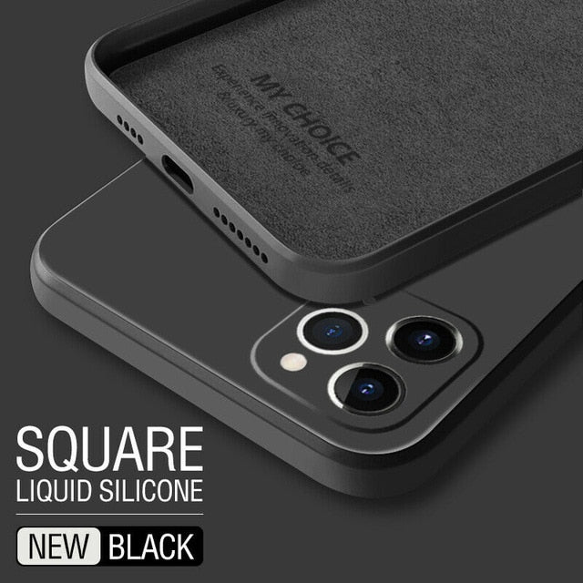 Luxury Original Square Liquid Silicone Phone Case For iPhone 12 11 Pro Max Mini XS X XR 7 8 Plus SE 2 Thin Soft Cover Candy Case