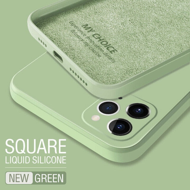Luxury Original Square Liquid Silicone Phone Case For iPhone 12 11 Pro Max Mini XS X XR 7 8 Plus SE 2 Thin Soft Cover Candy Case