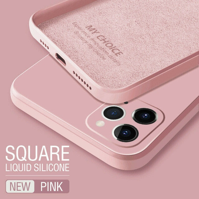 Luxury Original Square Liquid Silicone Phone Case For iPhone 12 11 Pro Max Mini XS X XR 7 8 Plus SE 2 Thin Soft Cover Candy Case