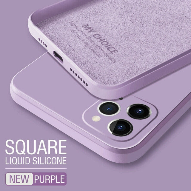 Luxury Original Square Liquid Silicone Phone Case For iPhone 12 11 Pro Max Mini XS X XR 7 8 Plus SE 2 Thin Soft Cover Candy Case