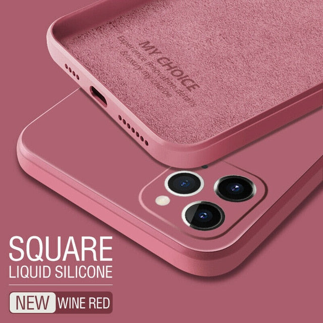 Luxury Original Square Liquid Silicone Phone Case For iPhone 12 11 Pro Max Mini XS X XR 7 8 Plus SE 2 Thin Soft Cover Candy Case