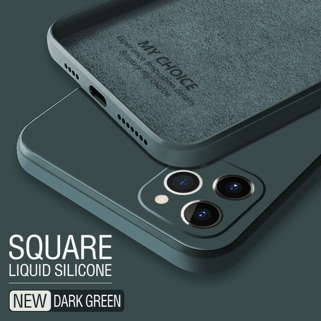 Luxury Original Square Liquid Silicone Phone Case For iPhone 12 11 Pro Max Mini XS X XR 7 8 Plus SE 2 Thin Soft Cover Candy Case