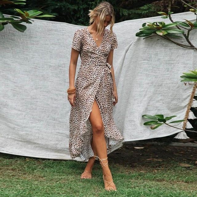 Summer New Fashion Women Sexy Deep V Leopard Butterfly Wrap Sling Sleeveless Nightclub Maxi Long Dress Free Ship платье Z4