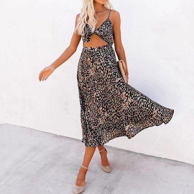 Summer New Fashion Women Sexy Deep V Leopard Butterfly Wrap Sling Sleeveless Nightclub Maxi Long Dress Free Ship платье Z4