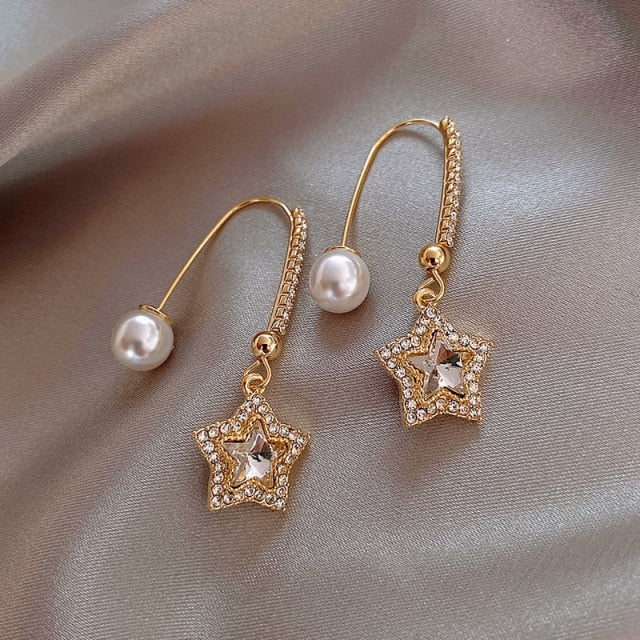 2021 New Trendy Moon Dangle Earrings For Women Temperament Pearl Cherry Cat Rhinestone Pendant Earring Girl Party Jewelry Gift