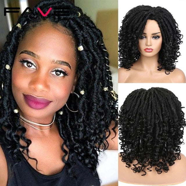 FAVE Dreadlock Wig Braided Twist Black Brown Short Curly Heat Resistant Fiber Synthetic Daily Party Replacement for Women