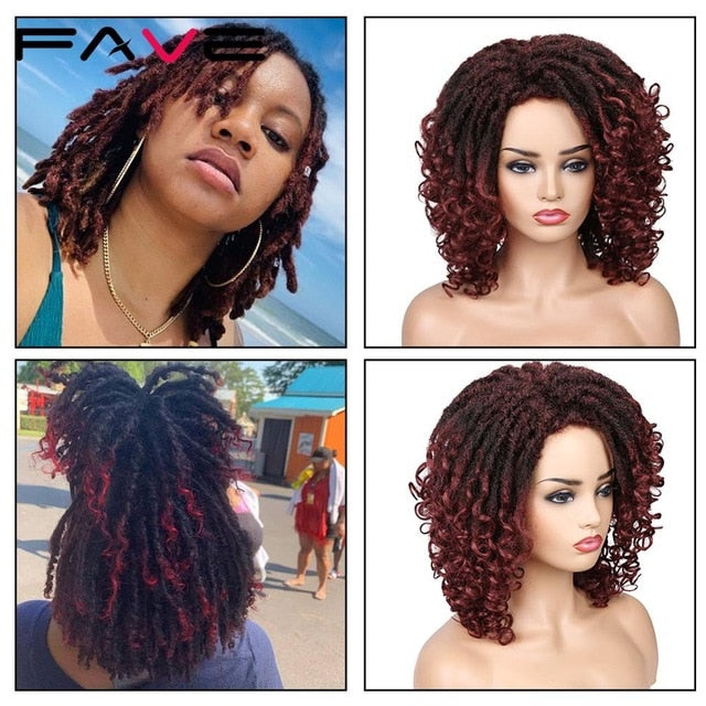 FAVE Dreadlock Wig Braided Twist Black Brown Short Curly Heat Resistant Fiber Synthetic Daily Party Replacement for Women