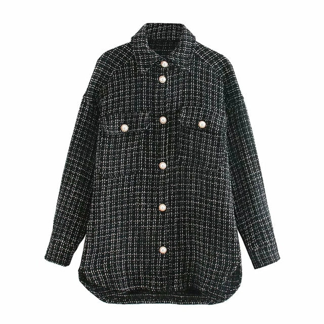 ZXQJ Tweed Women Vintage Oversize Plaid Shirts 2021 Spring-Autumn Chic Ladies Streetwear Loose Shirt Elegant Female Outfit Girls