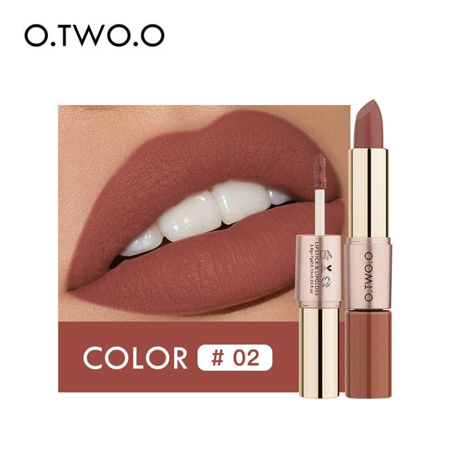 O.TWO.O 2 in 1 Matte liquid Lipstick and Matte Lip gloss Makeup Moisturizing Long Lasting Waterproof Velvet Lipstick 12 Color