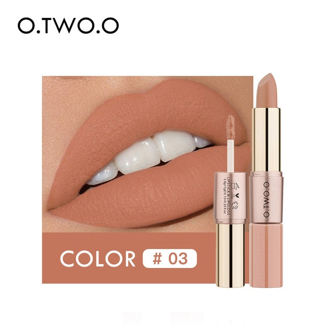 O.TWO.O 2 in 1 Matte liquid Lipstick and Matte Lip gloss Makeup Moisturizing Long Lasting Waterproof Velvet Lipstick 12 Color