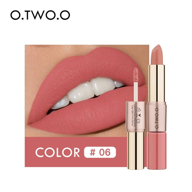 O.TWO.O 2 in 1 Matte liquid Lipstick and Matte Lip gloss Makeup Moisturizing Long Lasting Waterproof Velvet Lipstick 12 Color