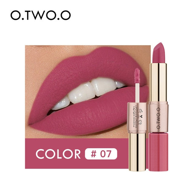 O.TWO.O 2 in 1 Matte liquid Lipstick and Matte Lip gloss Makeup Moisturizing Long Lasting Waterproof Velvet Lipstick 12 Color