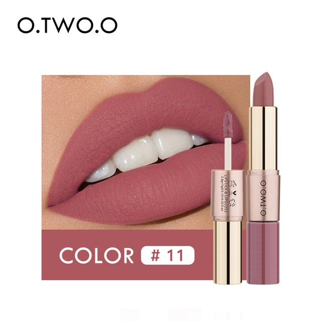 O.TWO.O 2 in 1 Matte liquid Lipstick and Matte Lip gloss Makeup Moisturizing Long Lasting Waterproof Velvet Lipstick 12 Color