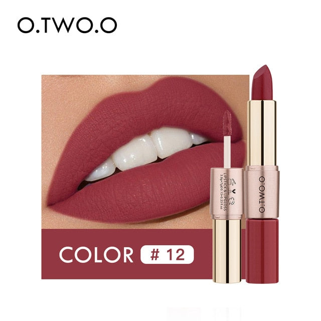 O.TWO.O 2 in 1 Matte liquid Lipstick and Matte Lip gloss Makeup Moisturizing Long Lasting Waterproof Velvet Lipstick 12 Color