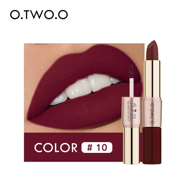 O.TWO.O 2 in 1 Matte liquid Lipstick and Matte Lip gloss Makeup Moisturizing Long Lasting Waterproof Velvet Lipstick 12 Color
