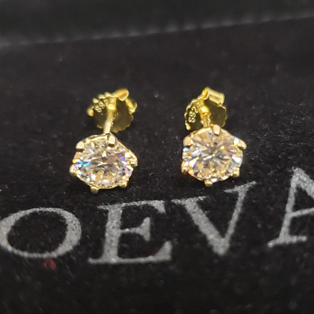OEVAS Real 1 Carat D Color Moissatine Stud Earrings For Women 18K Gold Color 100% 925 Sterling Silver Wedding Party Fine Jewelry
