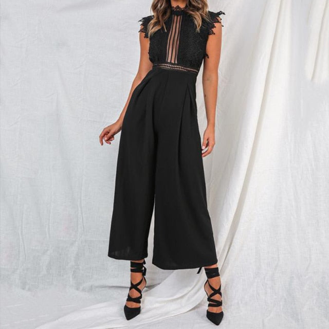 Sexy Sleeveless Backless Ruffled Jumpsuit For Women Elegant Hollow Out Womens Long Jumpsuits 2021 Autumn Romper Casual Overalls