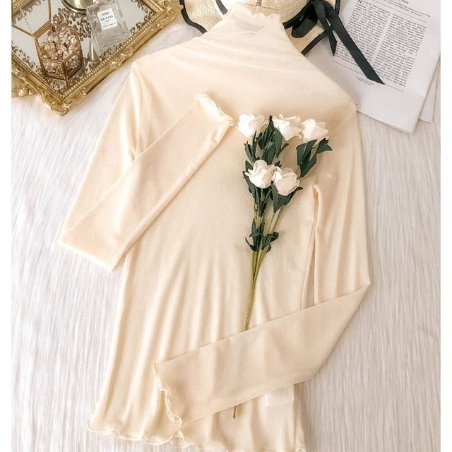 2020 New Transparent Korean Loose Women Lace Blouse 3 Colors Female Bottoming Blouses Plus Size Cheaper Tops