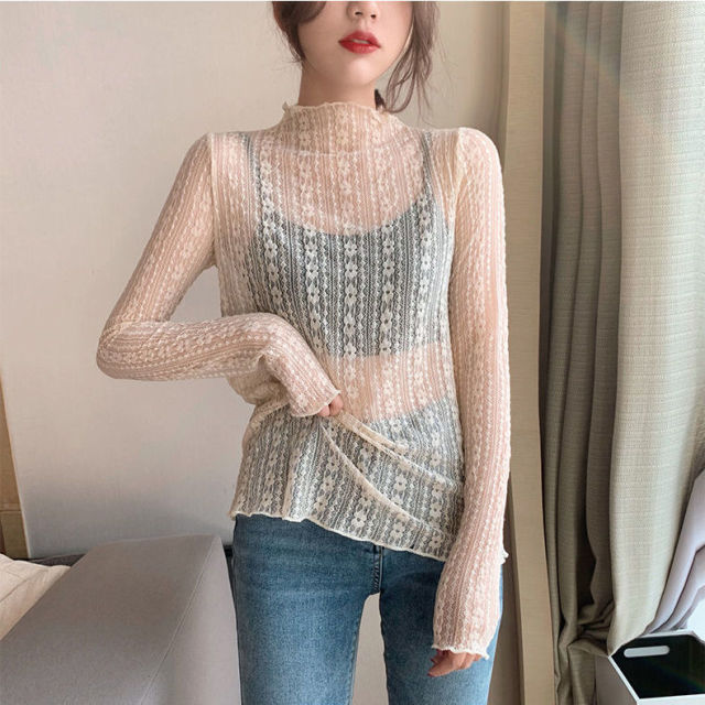 2020 New Transparent Korean Loose Women Lace Blouse 3 Colors Female Bottoming Blouses Plus Size Cheaper Tops