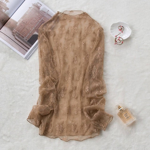 2020 New Transparent Korean Loose Women Lace Blouse 3 Colors Female Bottoming Blouses Plus Size Cheaper Tops