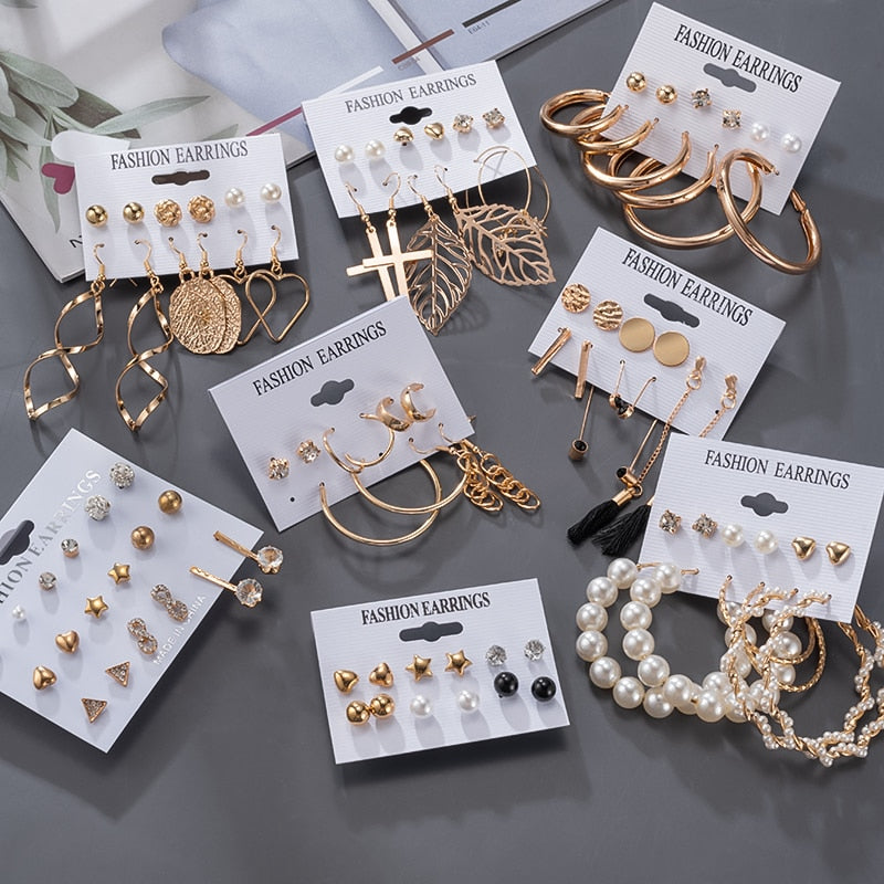 Women's Earrings Korean Stud Earrings for Women Vintage Pearl Butterfly Gold Cross Earring Set 2021 Trend Earings Female Jewelry