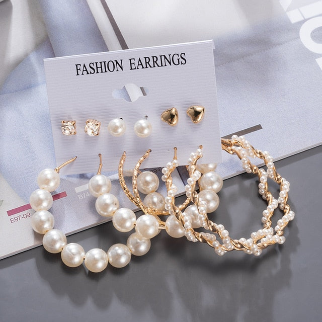 Women's Earrings Korean Stud Earrings for Women Vintage Pearl Butterfly Gold Cross Earring Set 2021 Trend Earings Female Jewelry