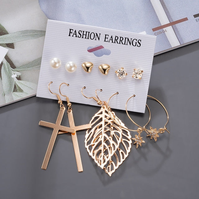 Women's Earrings Korean Stud Earrings for Women Vintage Pearl Butterfly Gold Cross Earring Set 2021 Trend Earings Female Jewelry
