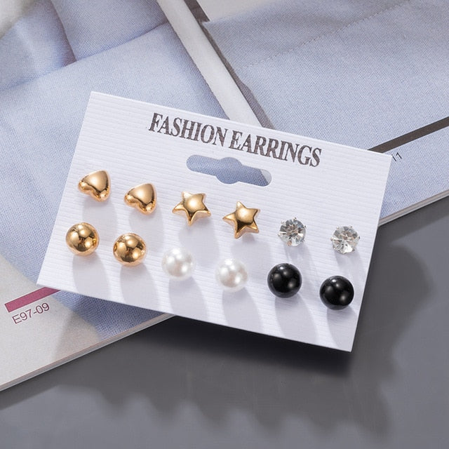 Women's Earrings Korean Stud Earrings for Women Vintage Pearl Butterfly Gold Cross Earring Set 2021 Trend Earings Female Jewelry