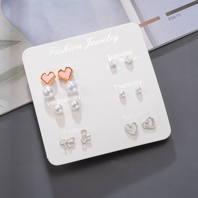 Women's Earrings Korean Stud Earrings for Women Vintage Pearl Butterfly Gold Cross Earring Set 2021 Trend Earings Female Jewelry