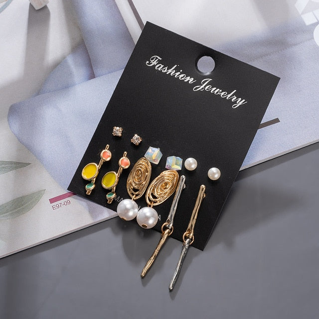 Women's Earrings Korean Stud Earrings for Women Vintage Pearl Butterfly Gold Cross Earring Set 2021 Trend Earings Female Jewelry