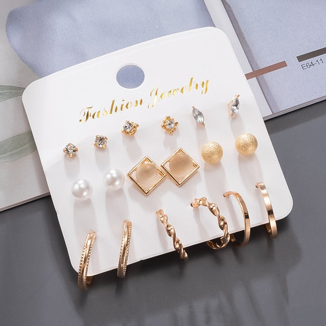 Women's Earrings Korean Stud Earrings for Women Vintage Pearl Butterfly Gold Cross Earring Set 2021 Trend Earings Female Jewelry