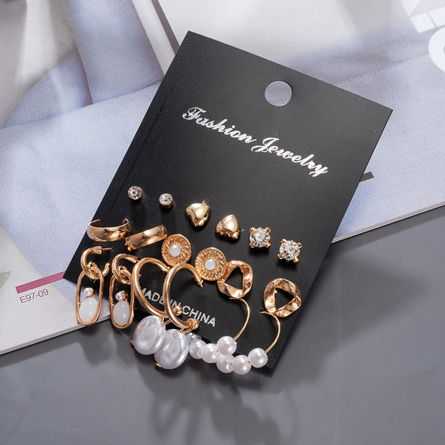 Women's Earrings Korean Stud Earrings for Women Vintage Pearl Butterfly Gold Cross Earring Set 2021 Trend Earings Female Jewelry
