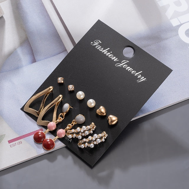 Women's Earrings Korean Stud Earrings for Women Vintage Pearl Butterfly Gold Cross Earring Set 2021 Trend Earings Female Jewelry