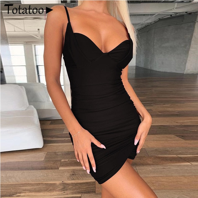 Totatoop Lace Up V Neck Ruched Bodycon Mini Dress Women 2020 Summer Hollow Out Ruffles Sundress Beachwear Vestidos