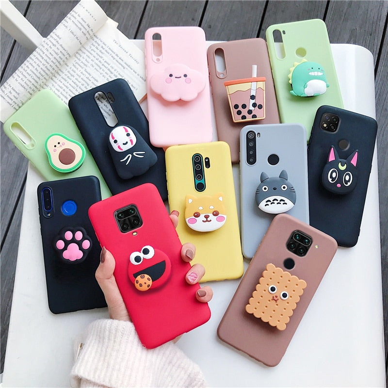 3D cartoon phone holder case for xiaomi redmi note 8 note8 pro 8t note 9 pro 5g 9s redmi 9C 9A 8 8a 7a 9  silicone stand cover