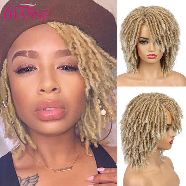 HANNE Short Dreadlock Wig Black/brown/red Synthetic soft faux locs Wigs Braiding Crochet Twist Hair Wigs For Black Women/Men
