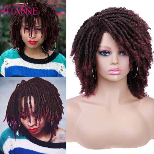 HANNE Short Dreadlock Wig Black/brown/red Synthetic soft faux locs Wigs Braiding Crochet Twist Hair Wigs For Black Women/Men