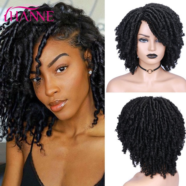 HANNE Short Dreadlock Wig Black/brown/red Synthetic soft faux locs Wigs Braiding Crochet Twist Hair Wigs For Black Women/Men