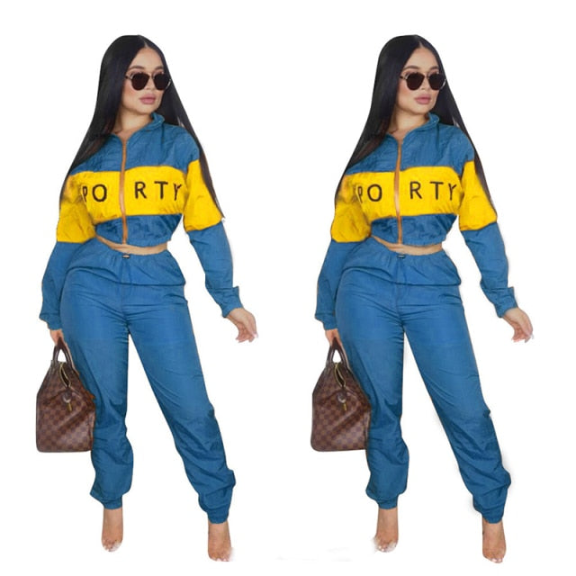 Fashion 2 Piece Set Pink Letter Print Tracksuits Women Zipper Coat And Pants Suit Sporty 2pcs Outfits Streetwear Matching Set