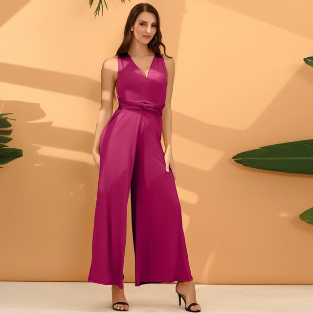 Bandage Sexy Jumpsuit Boho Rompers Women Jumpsuit 2021 Elegant Summer Jumpsuit Multi Way Wear Wrap Wedding Party
