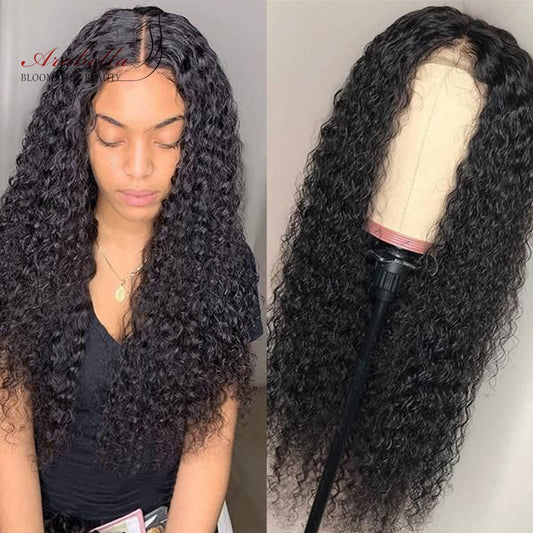 4*4 Curly Human Hair Wig 150% Density Lace Closure Wig With Baby Hair Remy Arabella Brazilian Closure Wig Pre Plucked Lace Wig