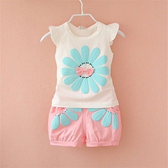 New Baby Girls Clothing Outfits Brand Summer Newborn Infant Sleeveless T-shirt Shorts 2pc/Sets Clothes Casual Sports Tracksuits