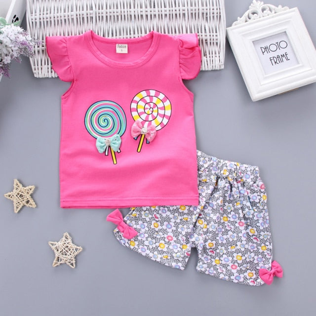 New Baby Girls Clothing Outfits Brand Summer Newborn Infant Sleeveless T-shirt Shorts 2pc/Sets Clothes Casual Sports Tracksuits